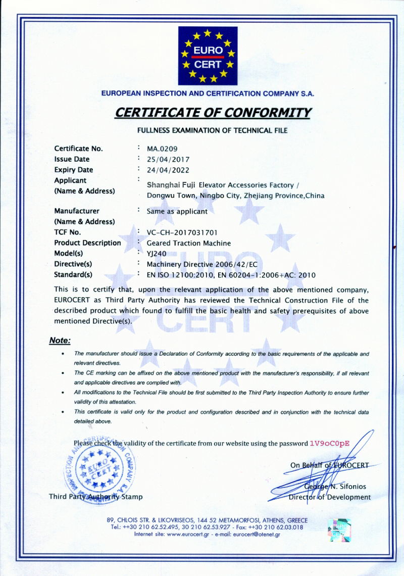 CERTIFICATE OF CONFORMITY FULLNESS EXAMINATION OF TECHNICAL FILE
